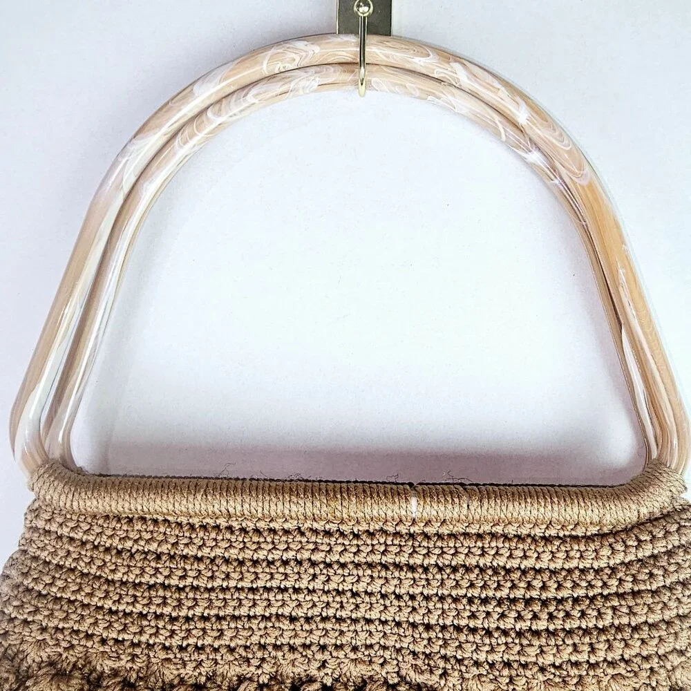 Vintage Large Swirl Double Handled Crochet Bubble Stitch Hobo Style Handbag